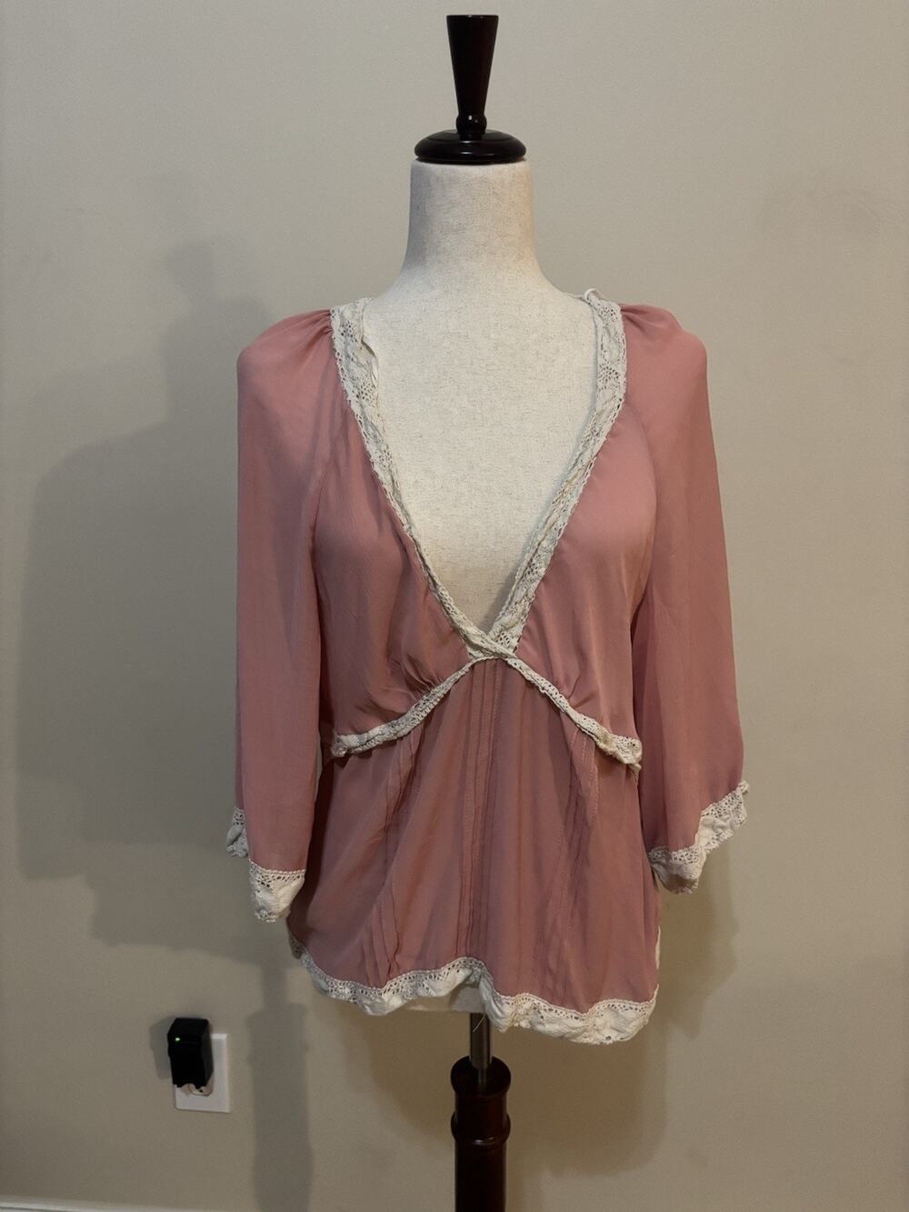 Bandolino Boho Lace 70s Flare Pink Fairy Mesh V-Neck Hippy Size 16